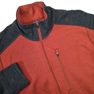 Ibex Men's Size M Full Zip Merino Wool Sweater Jacket Orange Gray Outdoor Hiking